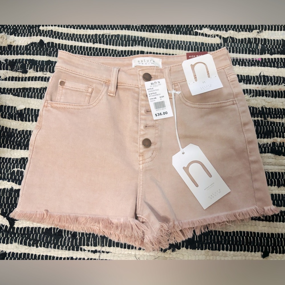 Nature Denim,  Pink Frayed Hem Women's Shorts, size medium fits size 4